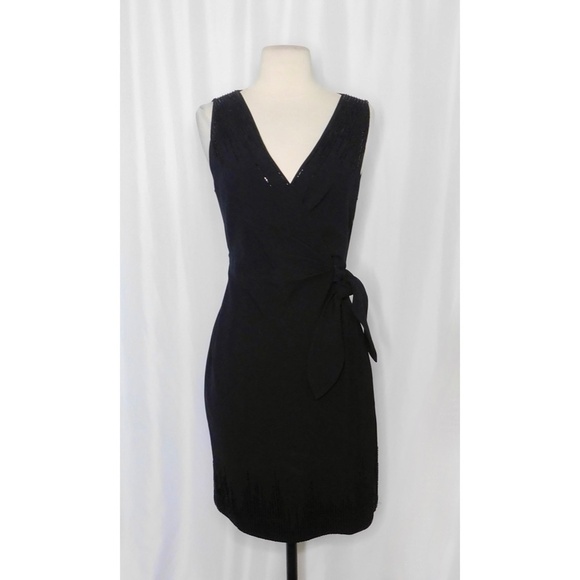 NWT!! DVF Diane Von Furstenberg Black Crepe Embellished Bella Faux Wrap Dress 4 - Picture 3 of 16